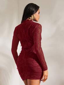 Opulessa Vacation Solid Color Knit Lace Halter Backless Bodycon Mini Dress For Women,  Summer Spring Outfits, Beach Vacation Outfits, Elegant Going Out Outfits - Red - View 3