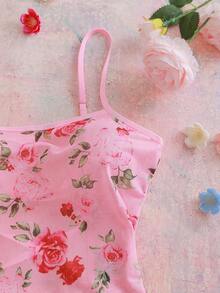 FloralLove Áo ngủ gợi cảm hở lưng, thắt dây chéo, họa tiết hoa, khoét lỗ dành cho nữ - Hồng - Xem 3