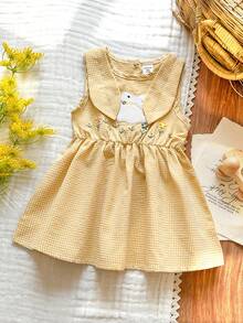 Vintaside Kids Baby Girls' Sweet Cute Rabbit Embroidery Plaid Pattern Sleeveless Waist Dress, Suitable For Daily Outings, Casual Play, Family Gatherings, Festivals, And Photo Shoots, Summer - Multicolor - View 1