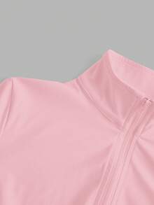 SHEIN EZwear 杏色针织修身女士长袖防晒外套，秋冬季款 - 粉色 - 查看 4