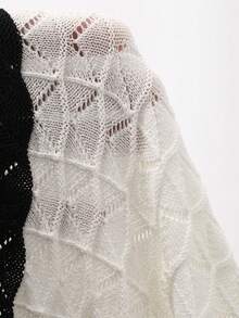 FRIFUL 女士撞色滚边前系结短袖轻薄开衫 - 米色 - 查看 7