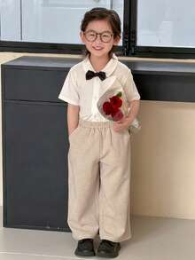 DAZY Young Boy Gentleman Style Short Sleeve Single-Breasted Shirt And Pants Set - White - View 5