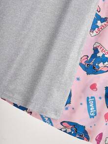 2件組女孩可愛羊圖案灰粉色夏季休閒圓領短袖長款睡裙睡衣 T-shirt 睡衣 少女 - 彩色 - 查看 6