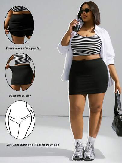Hourglow Plus Size Solid Color Stretchy Pencil Skirt