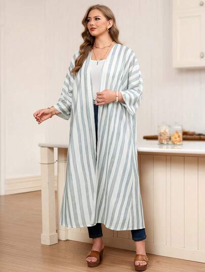 EMERY ROSE Chaqueta larga casual a rayas de talla grande, primavera/verano