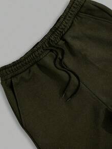 RueChic Men Smile Printed Elastic Drawstring Waist Regular Sweatpants - Army Green - View 6