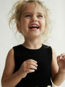 Maija Kids Young Girl Knitted Jacquard Contrast Mesh Round Neck Sleeveless Cute Dress - Multicolor - View 9