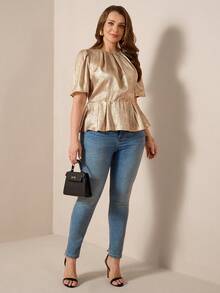 Comfylo Blouse à volants de luxe avec taille cintrée, convenant pour les déplacements, les sorties, les fêtes de carnaval et la Saint-Valentin. Tailles plus - Doré - Voir 5