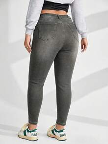 EURMUSE Jeans casual versatili a vita alta con tasche, taglie comode per donne in sovrappeso - Grigio Chiaro - Visualizzare 2
