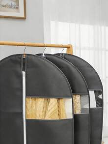 1 pieza Funda de armario plegable de tela no tejida, a prueba de polvo, con ventana transparente para trajes y vestidos, organizador para almacenamiento, viajes, oficina, hogar, regalo de San Valentín, ahorro de espacio, transpirable, ligero, portátil, bolsa de almacenamiento multiusos duradera para hombres, mujeres, niños y niñas - Negro - Ver 2