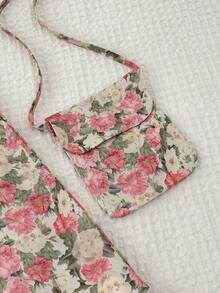 SHEIN 少女碎花无袖休闲连衣裙配斜挎包 - 粉色 - 查看 8