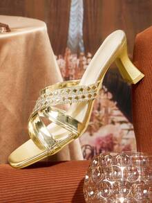 CUCCOO TILAWA Gorgeous Feng Shui Diamond High-Heeled Sandals Women's Versatile Sandals - Gold - View 3