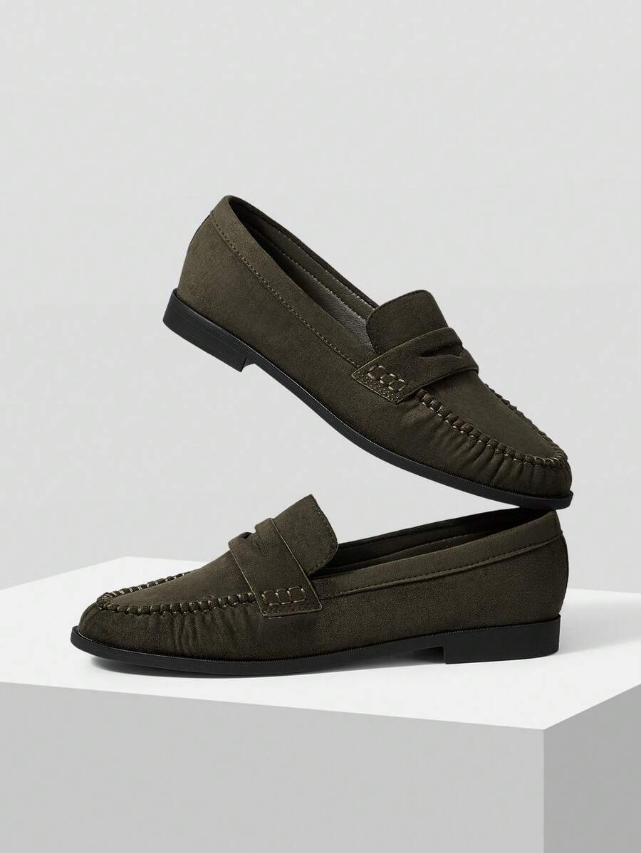 MOTF WOMEN'S PU LEATHER LOAFERS, RETRO BRITISH STYLE, FASHIONABLE & ELEGANT, COMFORTABLE SLIP-ON FLAT SHOES - Dark Green - View 2