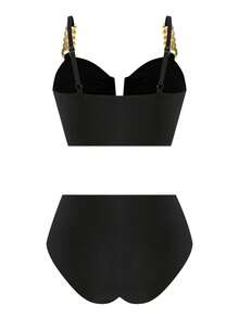 Swim Oasis 2026 New Black Sexy Swimsuit, Thick Gold Chain Strap Bikini + Sheer Maxi Skirt Beach Resort Set - Black - View 11