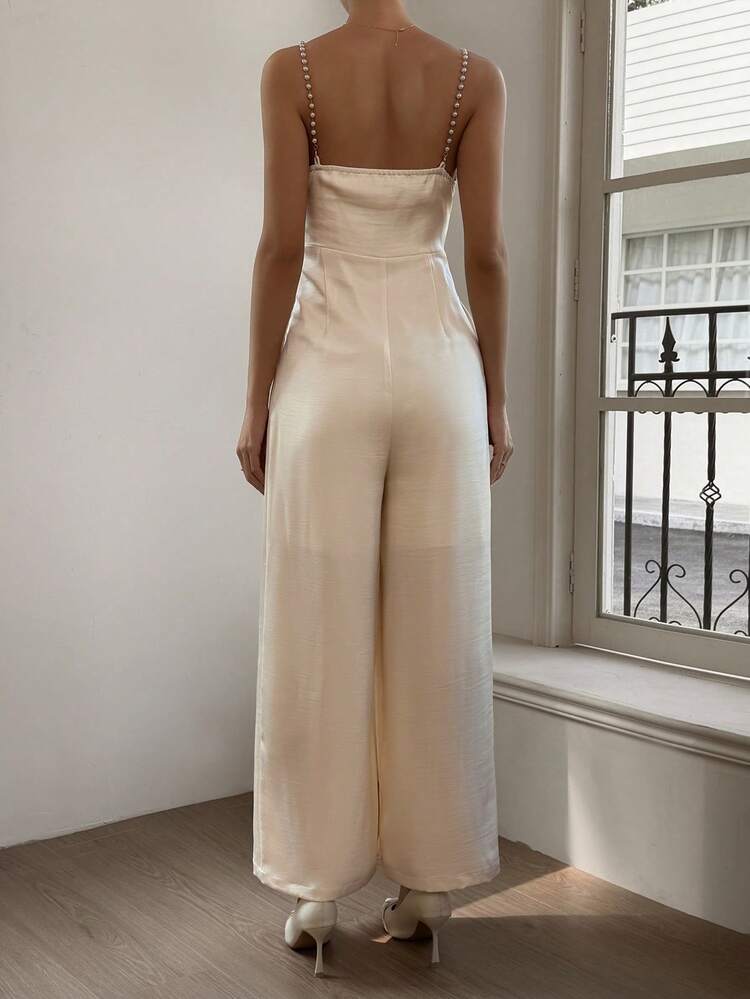 Women's Elegant Solid Color Sleeveless Wide Leg Jumpsuit, Summer Romper