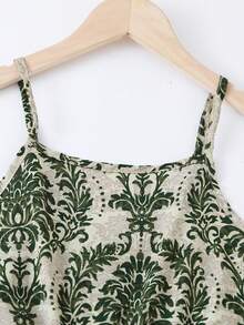 SHEIN Girls Casual Printed Jumpsuit With Belt, Suitable For Daily Wear - Green - View 5