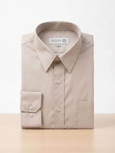 Camisa de vestir lisa de manga larga con cuello clásico