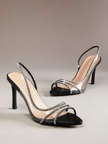 SHUZIA Women's Clear Black Rhinestone Strap Stiletto Heels – Elegant Wedding & Party Sandals - Black - View 7