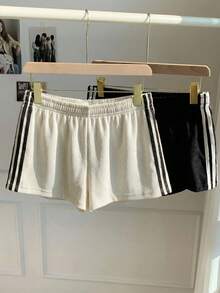 Comfortcana 2 chiếc quần short nữ cạp chun co giãn, kiểu dáng thường ngày đa năng. - Đen và trắng - Xem 3