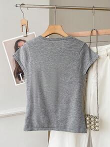 SHEIN EZwear Gray Fitted Knit Cardigan, Versatile For Commuting - Light Grey - View 2