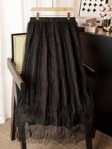 Modelyn Plus Size Women Pleated Elastic Waist Casual Skirt - Black - View 2