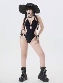 ROMWE Goth 女士连体泳衣 - 黑色 - 查看 5
