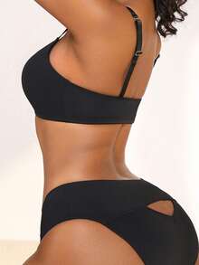 NudeFit 2pcs Women Casual Minimalist Lingerie Set - Black - View 5