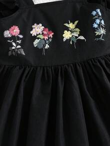 SHEIN Young Girl Floral Print Ruffle Hem Casual Dress - Black - View 5