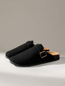 Solecia 女士厚底交叉绑带复古搭扣卡其色凉鞋，休闲假日圣诞节风格 - 靜夜黑色 - 查看 2