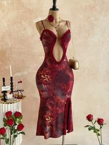 Soleia 女士时尚性感深V荷叶边连衣裙 - 彩色 - 查看 6