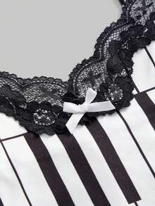 ROMWE Bộ 3 món áo hai dây ôm sát người, viền ren, in hình nốt nhạc và bàn phím piano phong cách Y2K cổ điển. - Nhiều màu - Xem 4