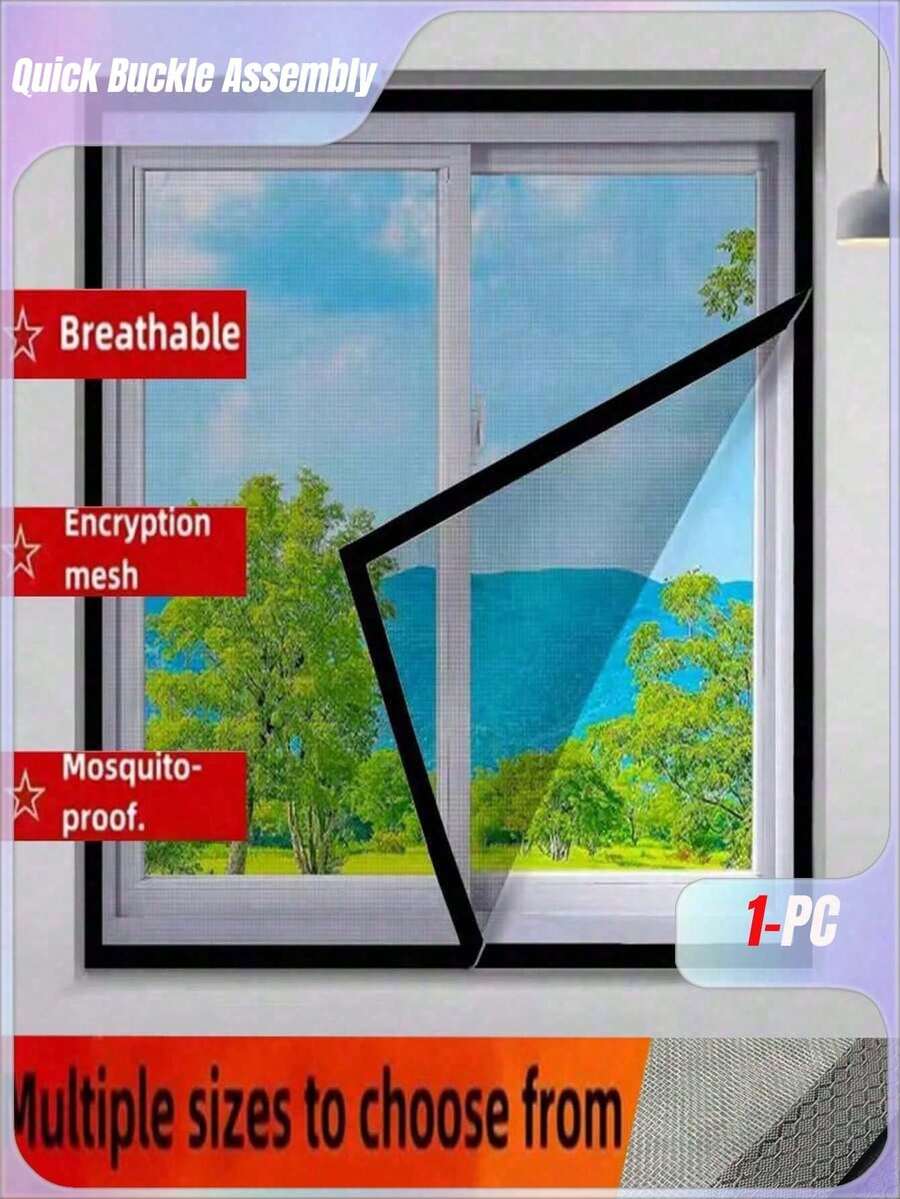 Mosquitera de ventana reutilizable, malla premium, protección contra mosquitos e insectos, ventilación y prevención del polvo, fácil de instalar - Gris - Ver 1