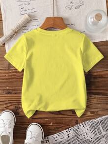 SpongeBob SquarePants | SHEIN Áo thun ngắn tay cổ tròn in họa tiết tối giản dành cho bé trai - trắng - Xem 2