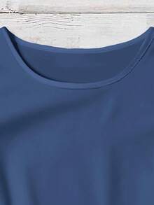 Mellowie Women's Solid Color Round Neck Casual Versatile Daily Ruffle Sleeve Blouse - Dusty Blue - View 5
