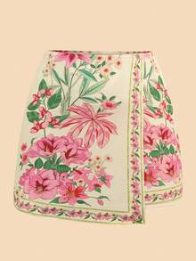 Travachic 女士印花时尚比基尼泳装套装，含配套半裙，适合夏季海滩、海滩、女士海滩装扮、海滩套装、外出、度假、女士度假装扮、假日、夏季、夏季服装、女士夏季装扮、情人节、狂欢节、狂欢节服装、派对、外出、外出装扮、休闲、优雅、Y2K、花朵、白色、红色、粉色 - 彩色 - 查看 5