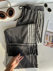 Comfortcana 加大码黑色直筒宽松休闲裤，抓绒面料 - 黑色 - 查看 5