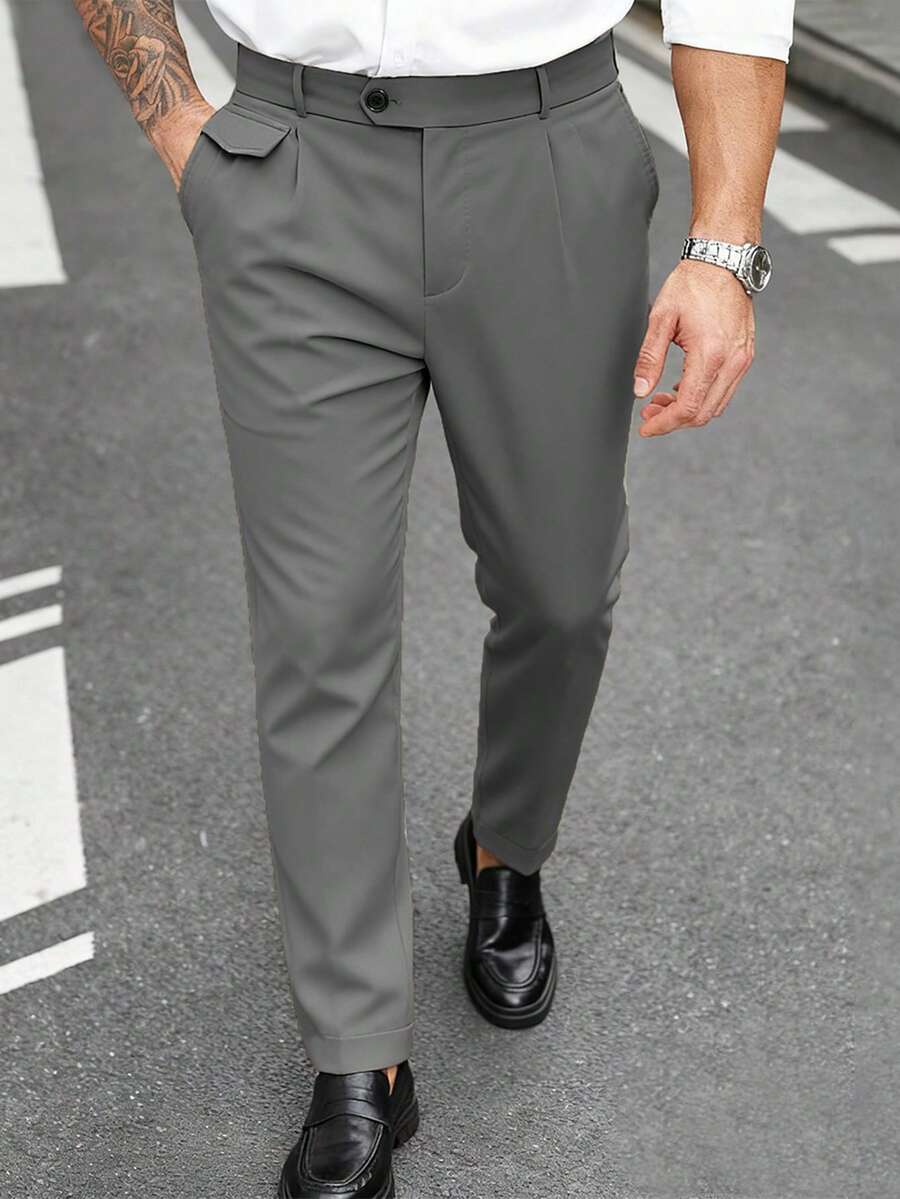 Manfinity Mode Plus Size Men's Casual Commuter Business Slant Pocket Trousers, Formal - Dark Grey - View 1