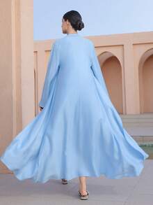 Graceveil Women's Elegant 2-Piece Set: Solid Color Casual Long Sleeve Cardigan & Metal Button Decorated Flared Skirt - Blue - View 3