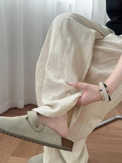 K-Vae 休闲百搭纯色天丝亚麻弯腿裤