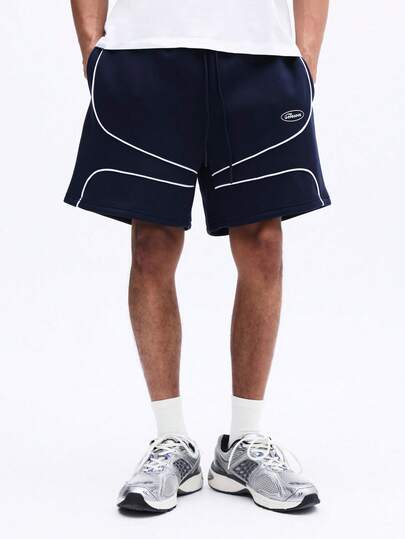 SUMWON 休闲滚边抽绳腰篮球短裤，夏季宽松版型，撞色细节，运动风格，舒适弹力，居家休闲日常穿着