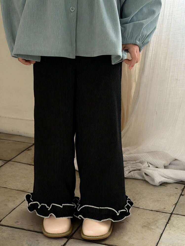 Young Girls Casual Flare Ruffle Hem Pants