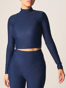 MISSGUIDED 长袖高领露脐上衣，缝线细节设计，带拇指孔，非常适合叠穿和休闲冬季穿着。 - 寶藍色 - 查看 5