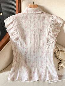 Modelyn Women's Fashion Rejuvenating 3D Floral Digital Print Ruffle Sleeve Blouse, Spring/Summer - Multicolor - View 2