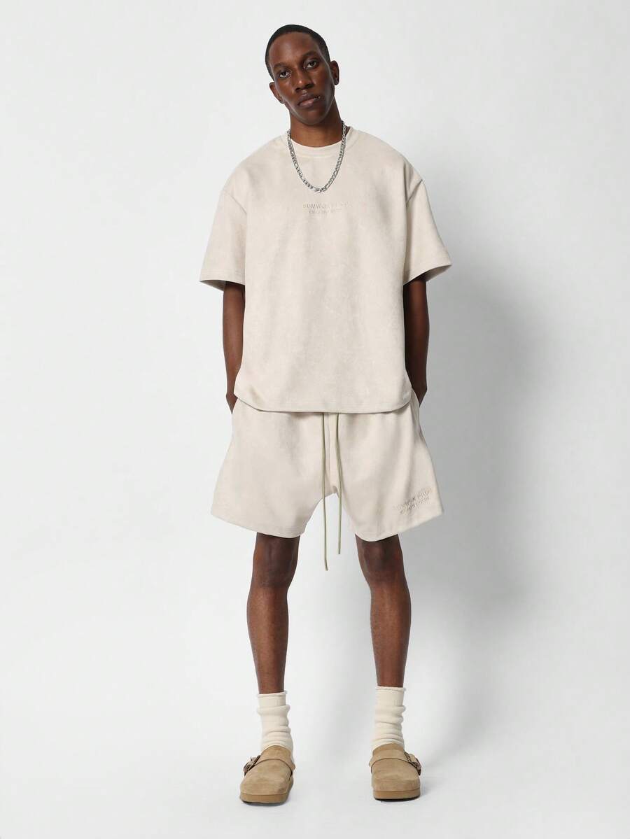 SUMWON Suedette Tee And Short 2 Piece Set - Apricot - View 1