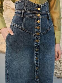 MOTF PREMIUM HIGH WAIST DARK WASH DENIM SKIRT, SPRING/SUMMER - Dark Wash - View 2