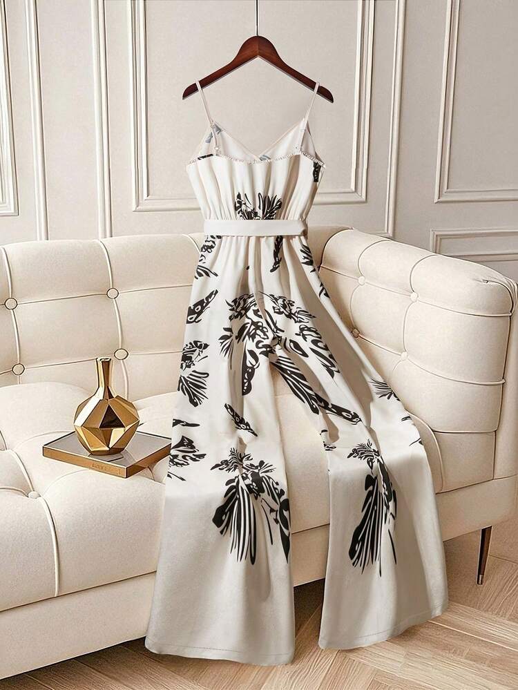 Franclia Women Minimalist Printed Jumpsuit, Suitable For Commuting And Everyday Wear - Apricot - View 2