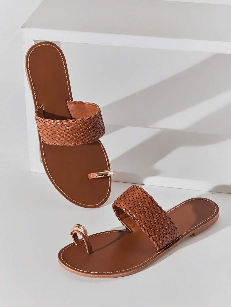 SHUZIA New Women's Tan Color, Ring-Loop Weave Flat Sandal Non-Slip Stylish Comfort Open Toe Spring Summer Chic Holiday Beach Wear Shoes - Maroon - View 1