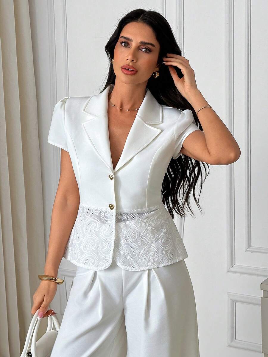 SHEIN Mujer, Primavera, Verano, Blazer, Chaqueta, Bohemio, Viaje - Blanco - Ver 1