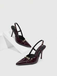 CUCCOO SZL 女士深红色时尚经典简约搭扣通勤办公休闲细高跟鞋 - 紅木色 - 查看 1