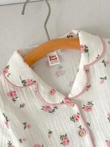 Cozy Pixies 2pcs Baby Girl Floral Print Lapel Collar Long Sleeve Cardigan And Elastic Waist Pants Set - Pink - View 4